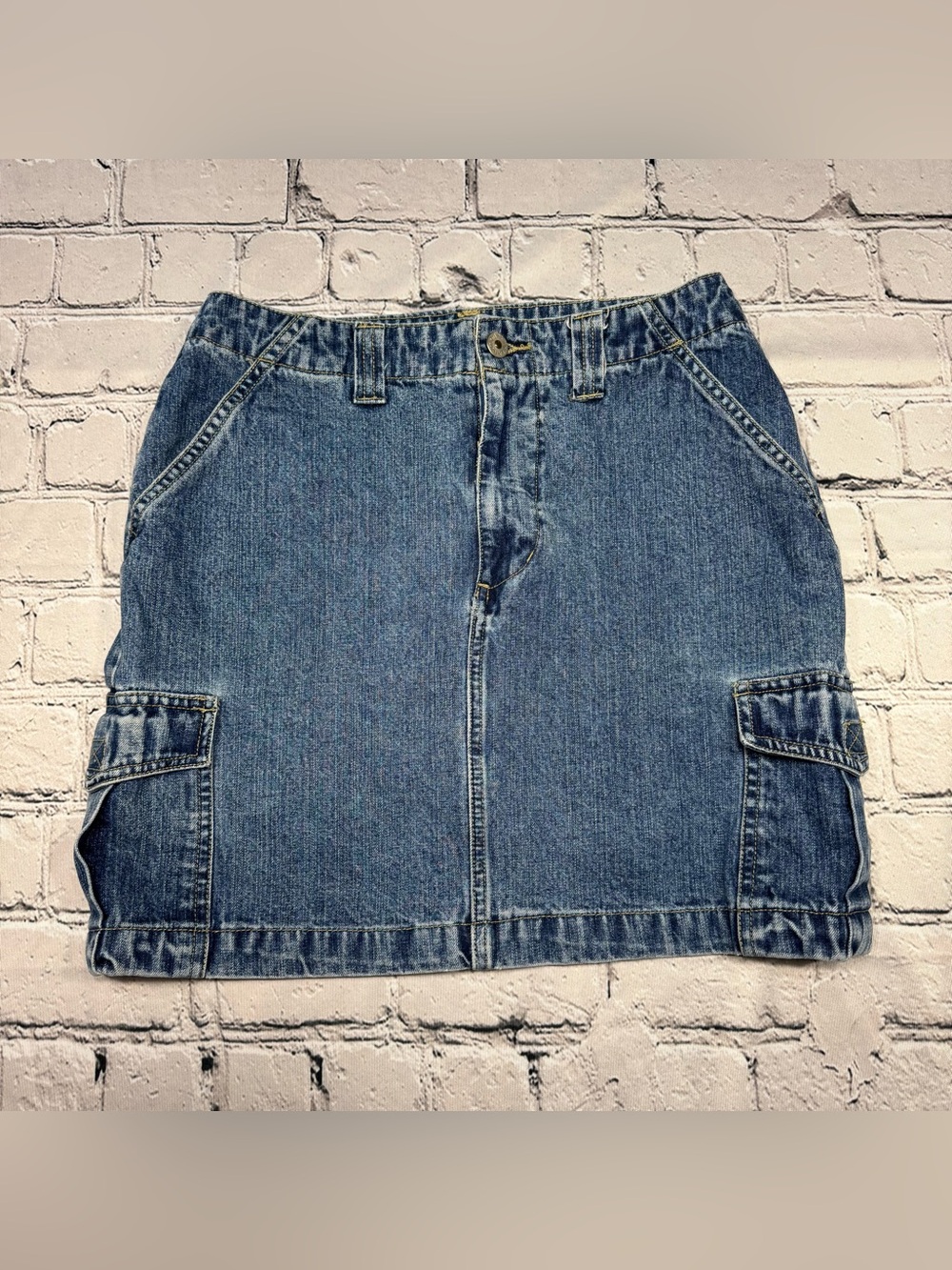 Vtg 90s Y2K Xhilaration Denim Cargo Mini Skirt 100% Cotton Utility Pockets Sz 5